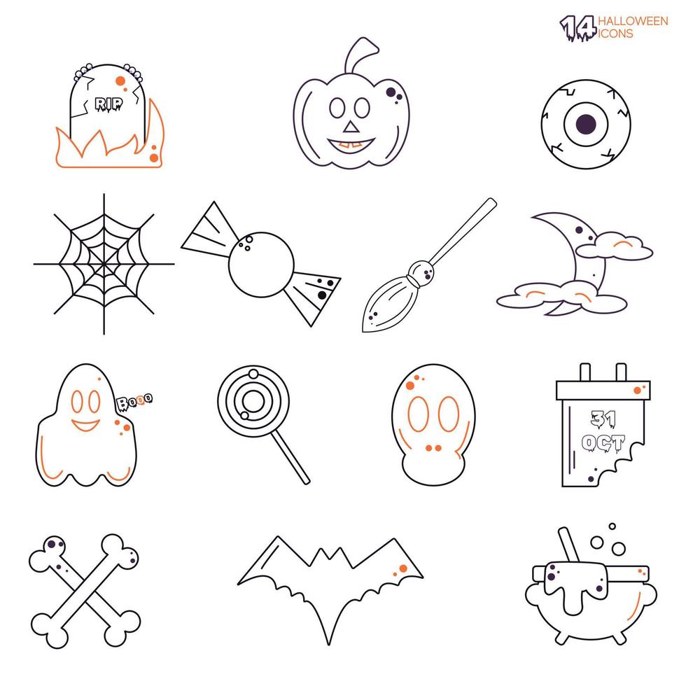 the halloween set with fourteen outline icons vector