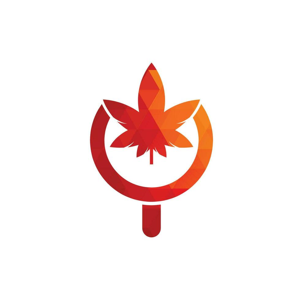 Cannabis Search logo design vector template. Marijuana leaf and loupe logo combination. Hemp and magnifying symbol or icon.