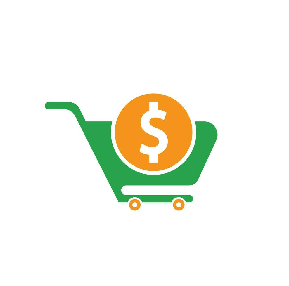 Dollar shopping cart vector icon. Money trolley simple solid icon. Fast Shop Logo Template Design.