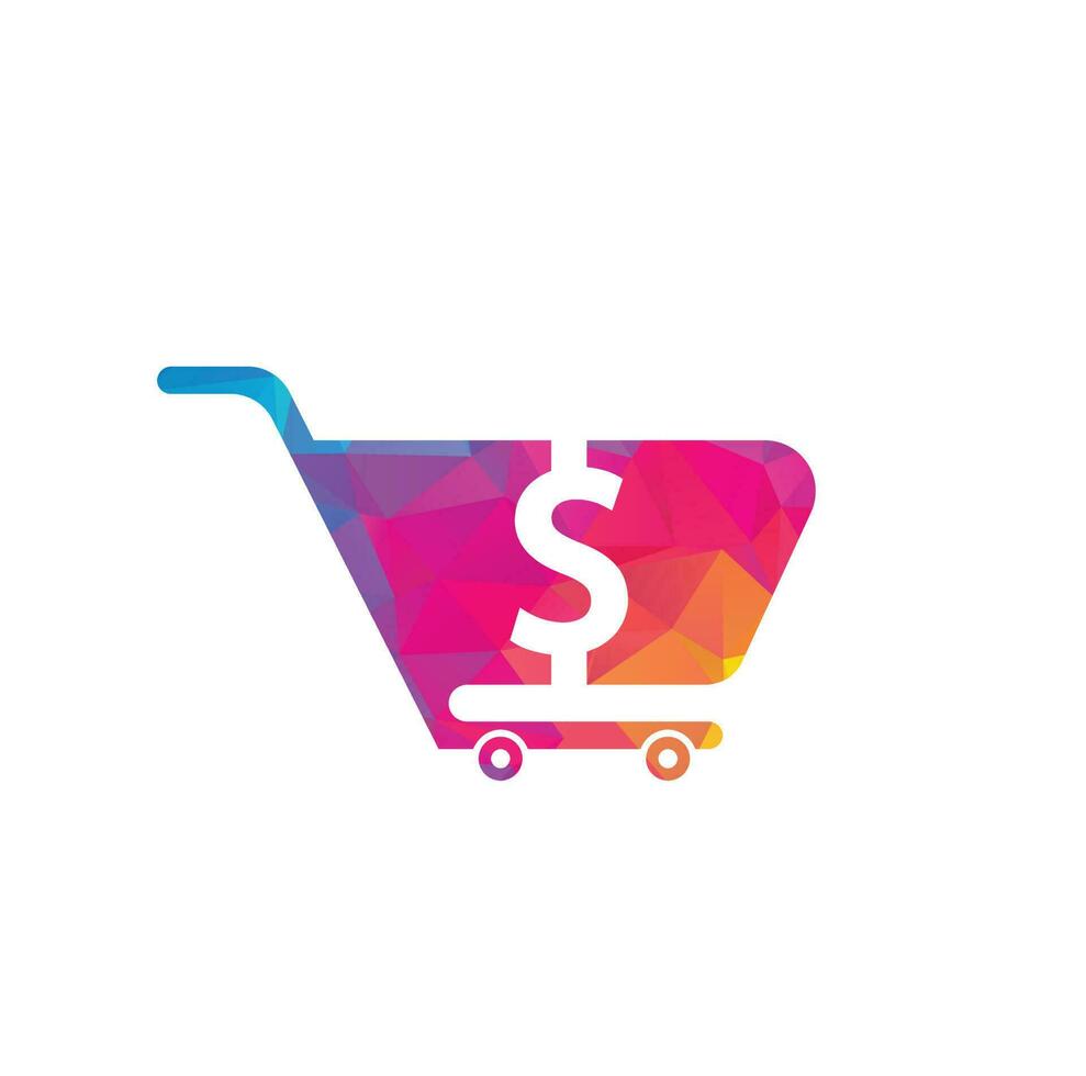Dollar shopping cart vector icon. Money trolley simple solid icon. Fast Shop Logo Template Design.