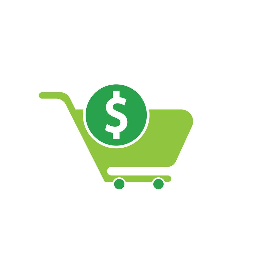 Dollar shopping cart vector icon. Money trolley simple solid icon. Fast Shop Logo Template Design.