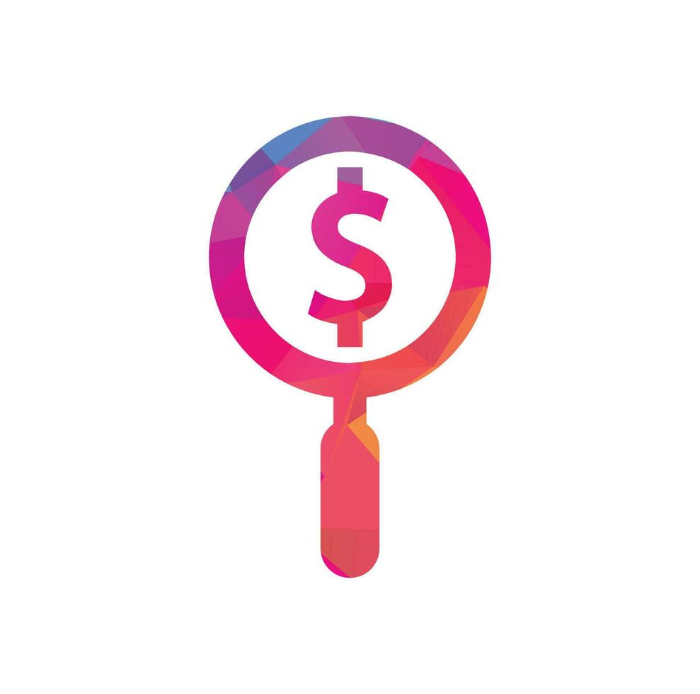 Money Search Logo Icon Template Design. coin and loupe logo combination. Money and magnifying symbol or icon. vector