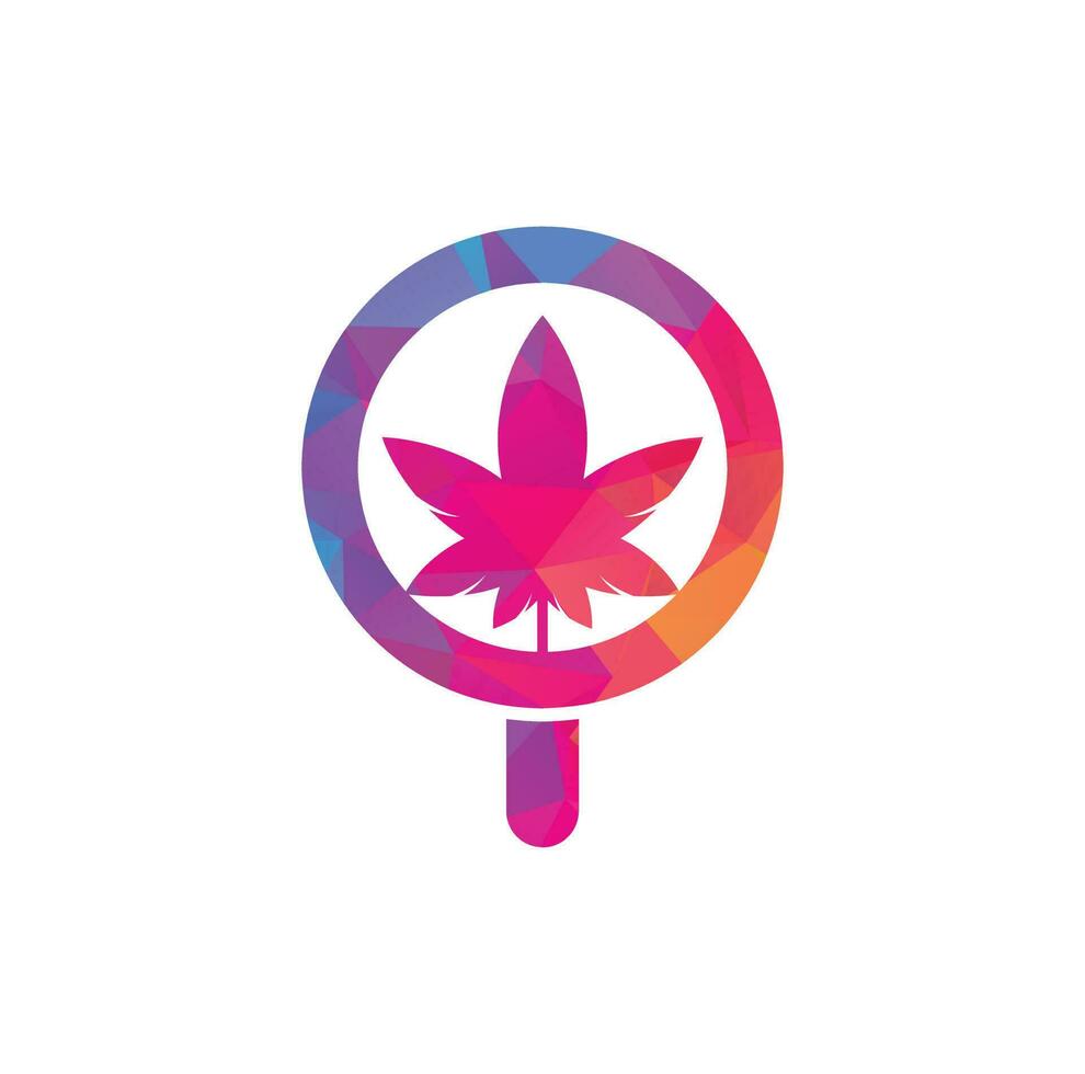 plantilla de vector de diseño de logotipo de búsqueda de cannabis. combinación de logo de hoja de marihuana y lupa. cáñamo y símbolo o icono de lupa.