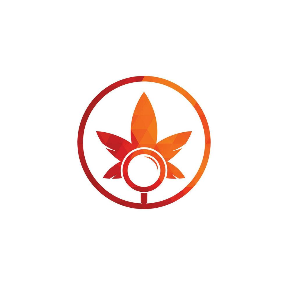 Cannabis Search logo design vector template. Marijuana leaf and loupe logo combination. Hemp and magnifying symbol or icon.