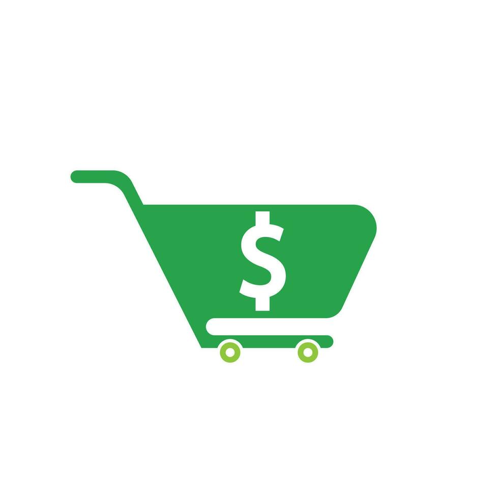 Dollar shopping cart vector icon. Money trolley simple solid icon. Fast Shop Logo Template Design.