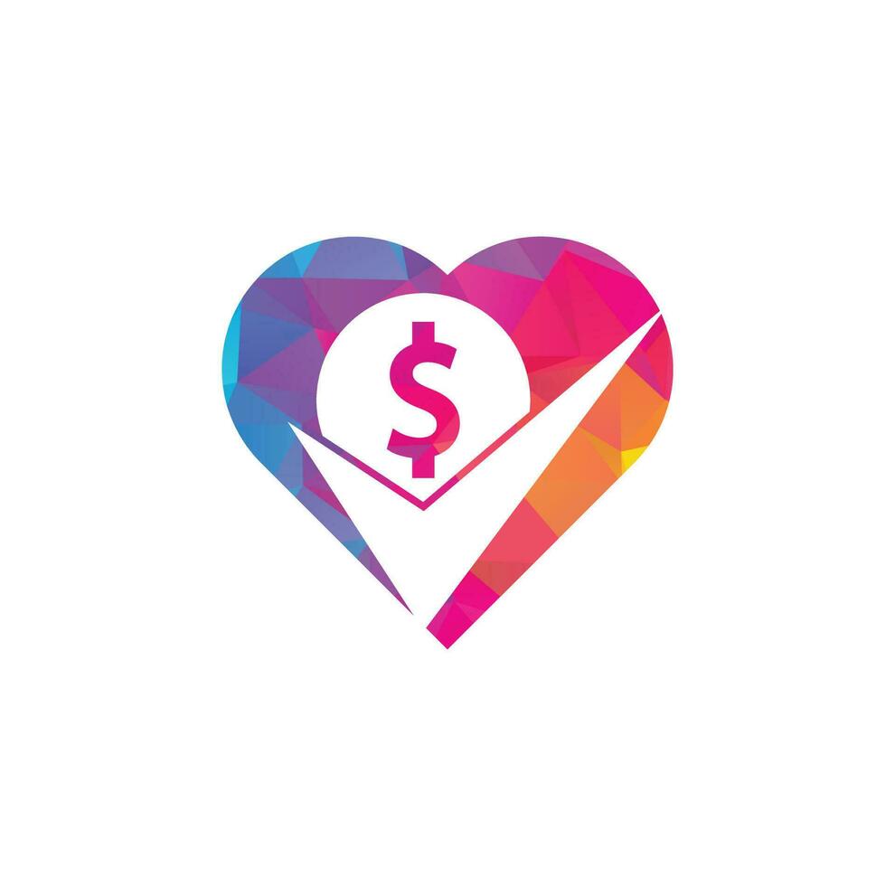 Money check heart shape concept logo design. Cash Icon symbol design. Good payment logo template vector