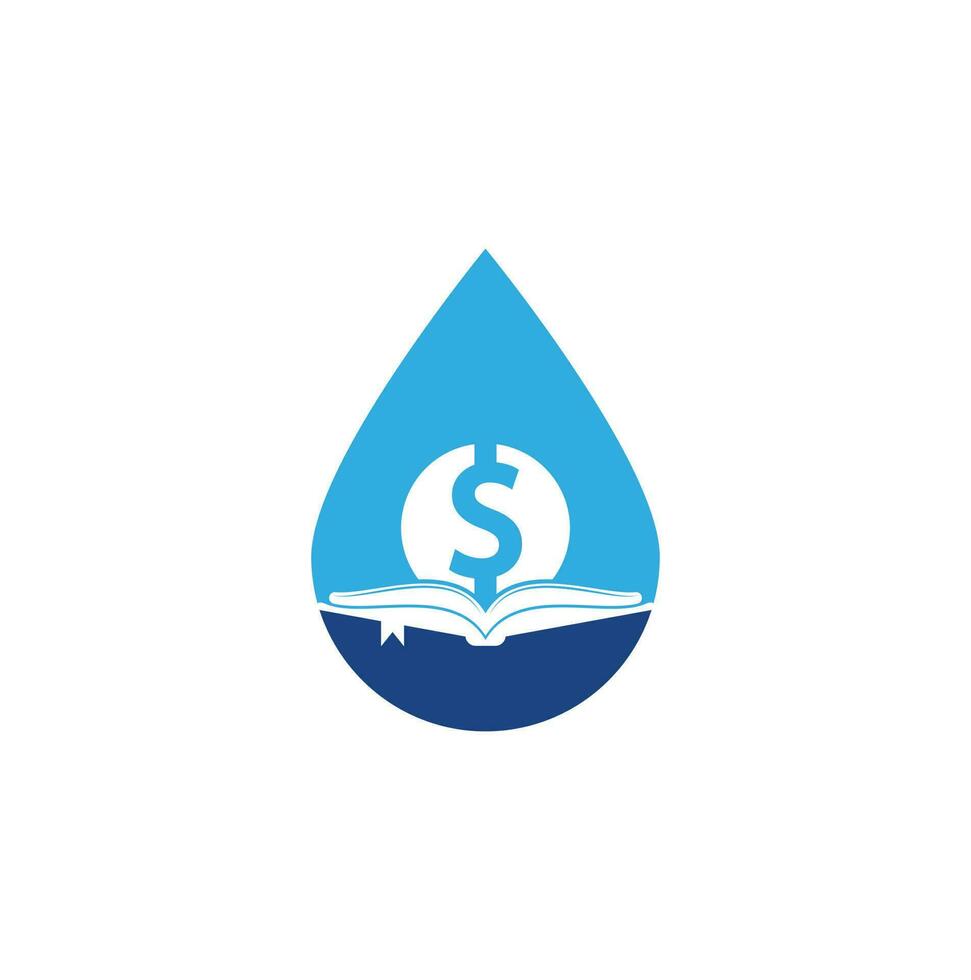 elemento de diseño de logotipo de icono de forma de gota de libro de dinero. Doller y icono de libro con logo vector