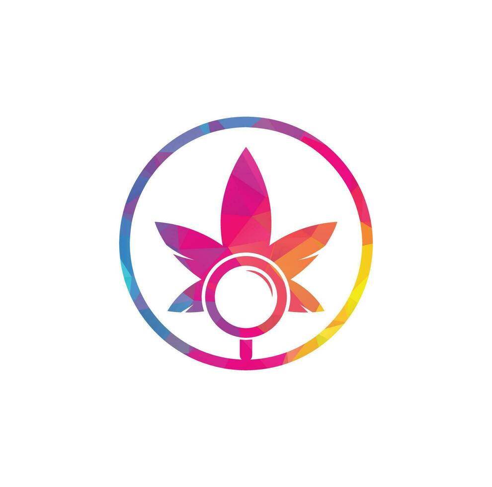 plantilla de vector de diseño de logotipo de búsqueda de cannabis. combinación de logo de hoja de marihuana y lupa. cáñamo y símbolo o icono de lupa.