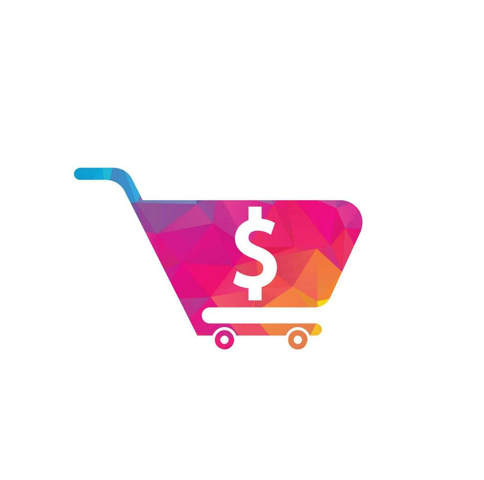 Dollar shopping cart vector icon. Money trolley simple solid icon. Fast Shop Logo Template Design.