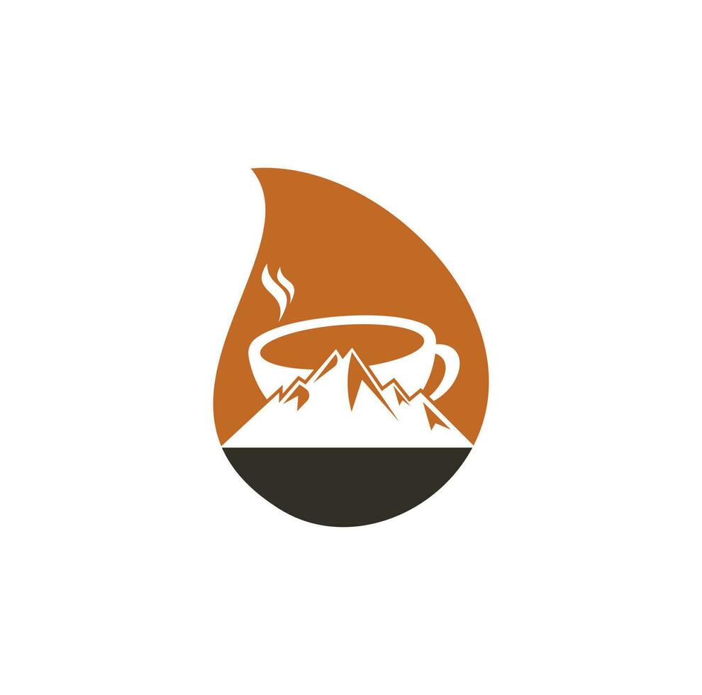 Mountain Coffee drop shape concept Logo Template Design. coffee logo design icon vector