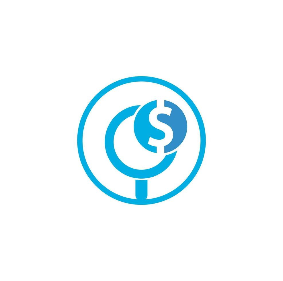 Money Search Logo Icon Template Design. coin and loupe logo combination. Money and magnifying symbol or icon. vector
