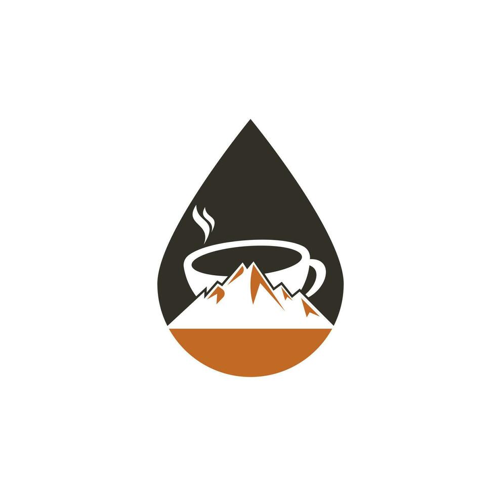 Mountain Coffee drop shape concept Logo Template Design. coffee logo design icon vector