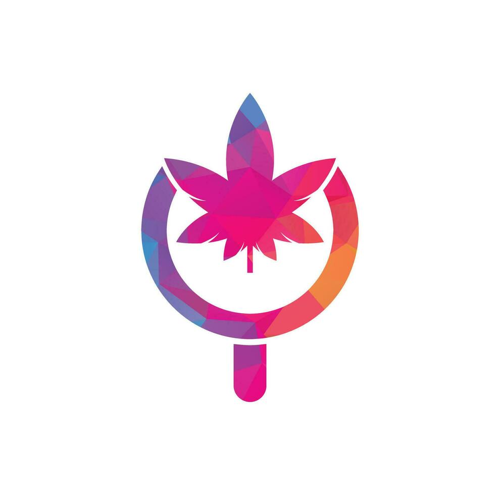 Cannabis Search logo design vector template. Marijuana leaf and loupe logo combination. Hemp and magnifying symbol or icon.