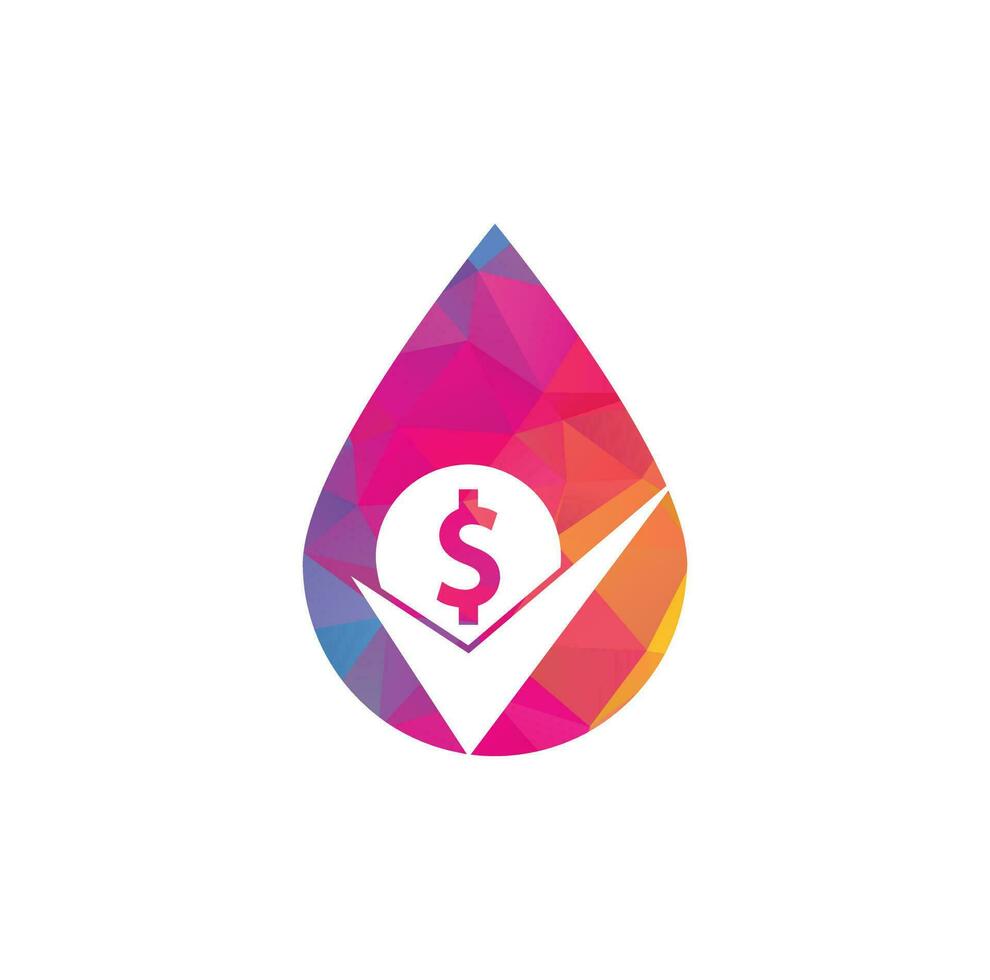 Diseño de logotipo de concepto de forma de gota de cheque de dinero. diseño de símbolo de icono de efectivo. buena plantilla de logotipo de pago vector