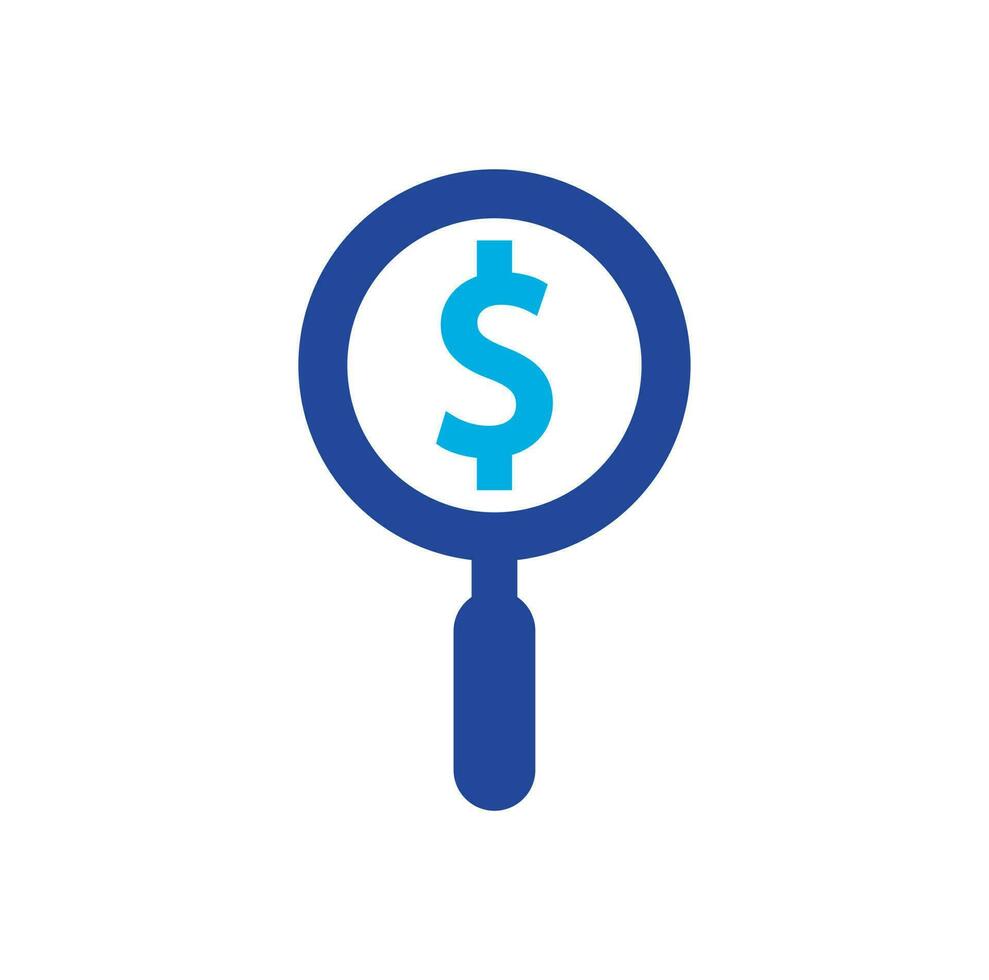 Money Search Logo Icon Template Design. coin and loupe logo combination. Money and magnifying symbol or icon. vector