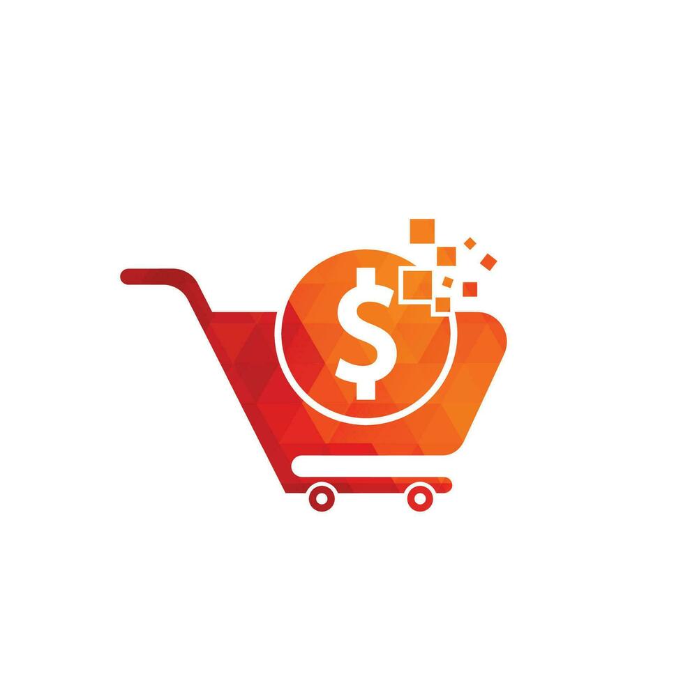 Dollar shopping cart vector icon. Money trolley simple solid icon. Fast Shop Logo Template Design.