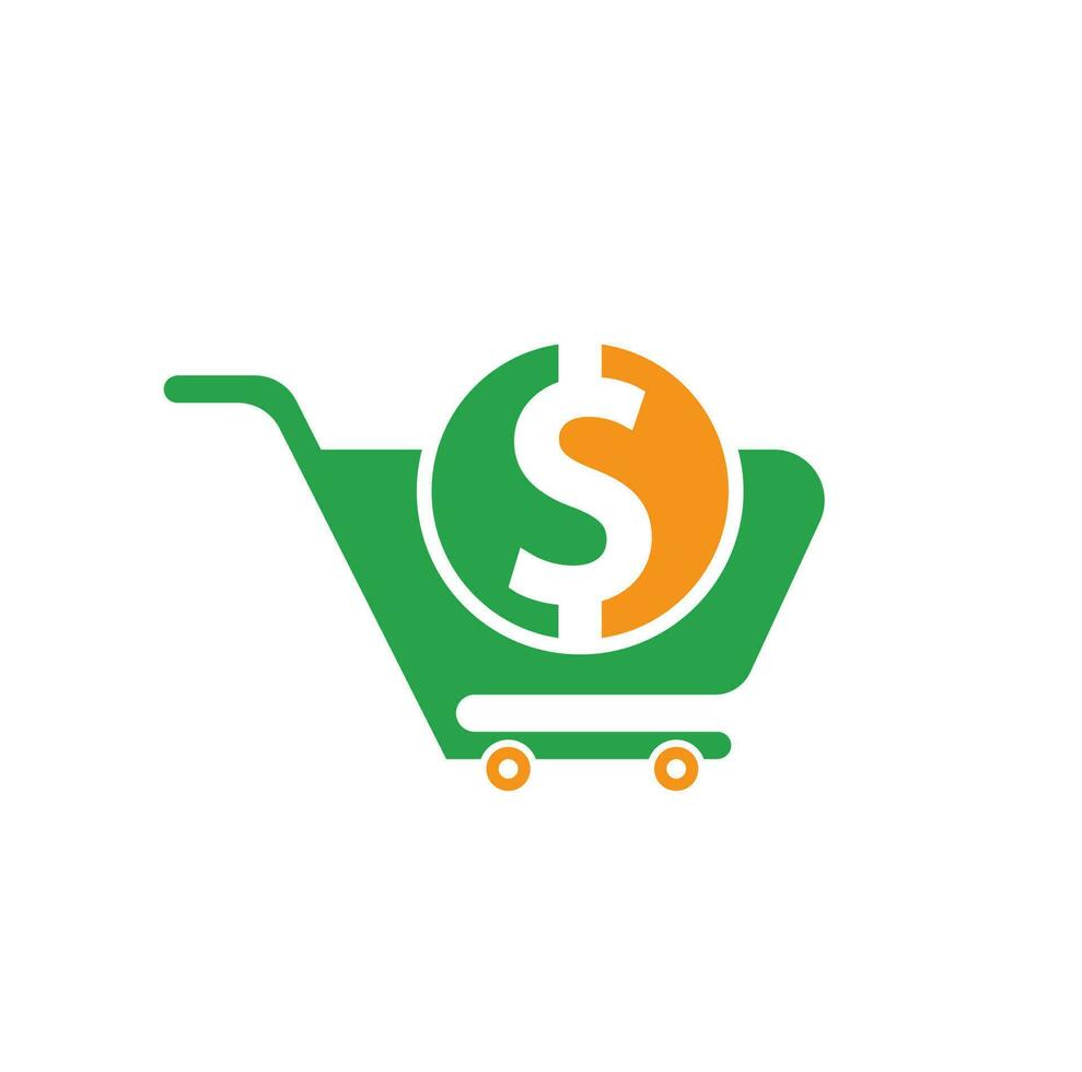 Dollar shopping cart vector icon. Money trolley simple solid icon. Fast Shop Logo Template Design.