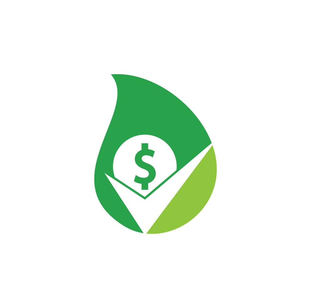 Diseño de logotipo de concepto de forma de gota de cheque de dinero. diseño de símbolo de icono de efectivo. buena plantilla de logotipo de pago vector