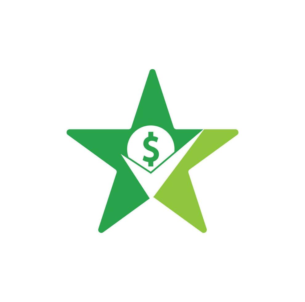 Diseño de logotipo de concepto de forma de estrella de cheque de dinero. diseño de símbolo de icono de efectivo. buena plantilla de logotipo de pago vector