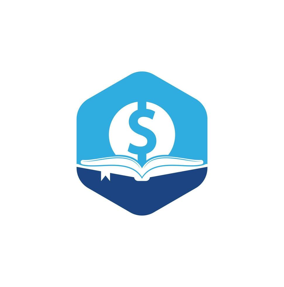 elemento de diseño del logotipo del icono del libro de dinero. icono de muñeca y libro con logo. vector