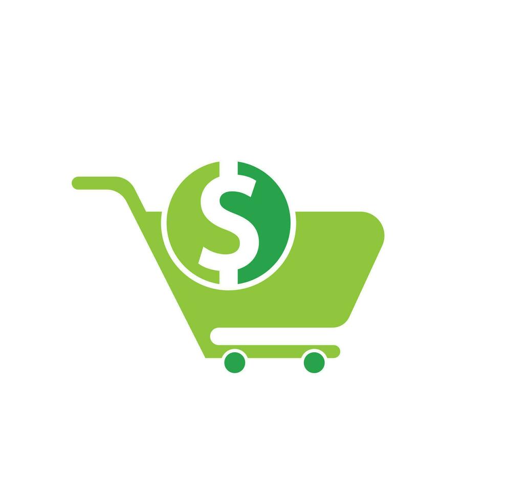 Dollar shopping cart vector icon. Money trolley simple solid icon. Fast Shop Logo Template Design.
