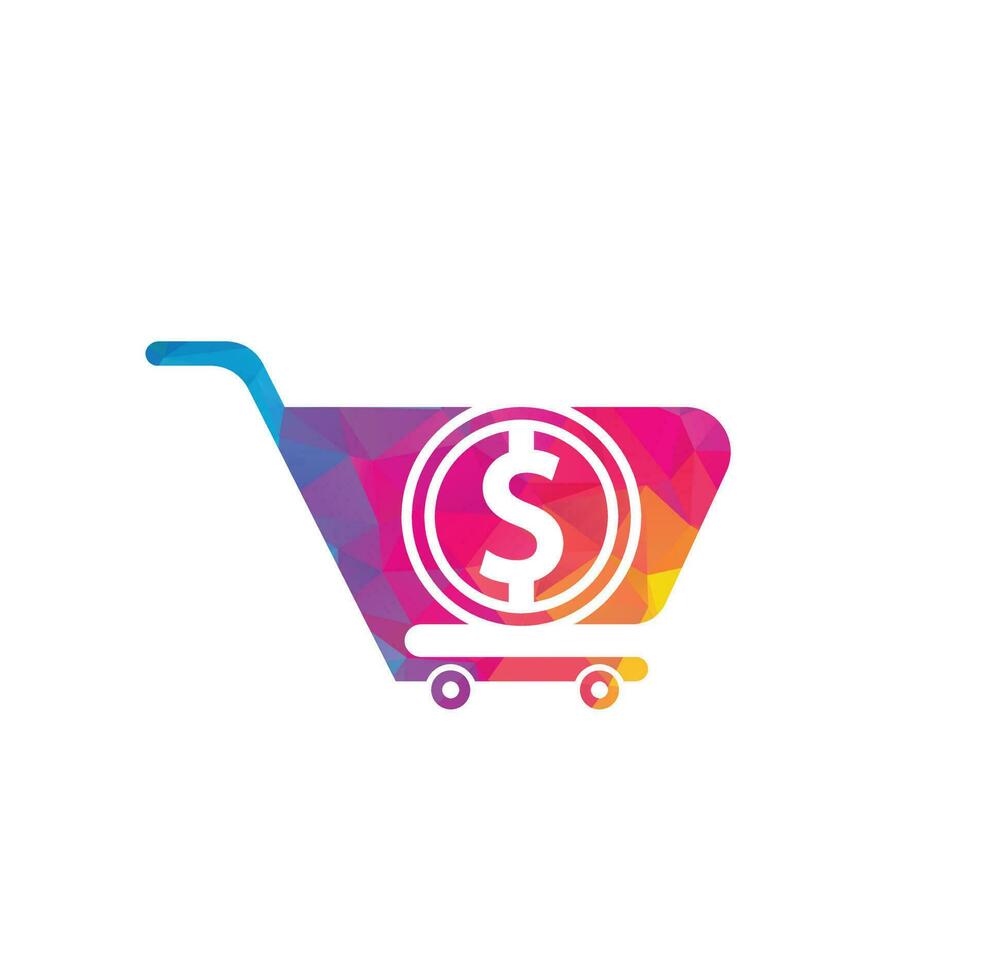 Dollar shopping cart vector icon. Money trolley simple solid icon. Fast Shop Logo Template Design.