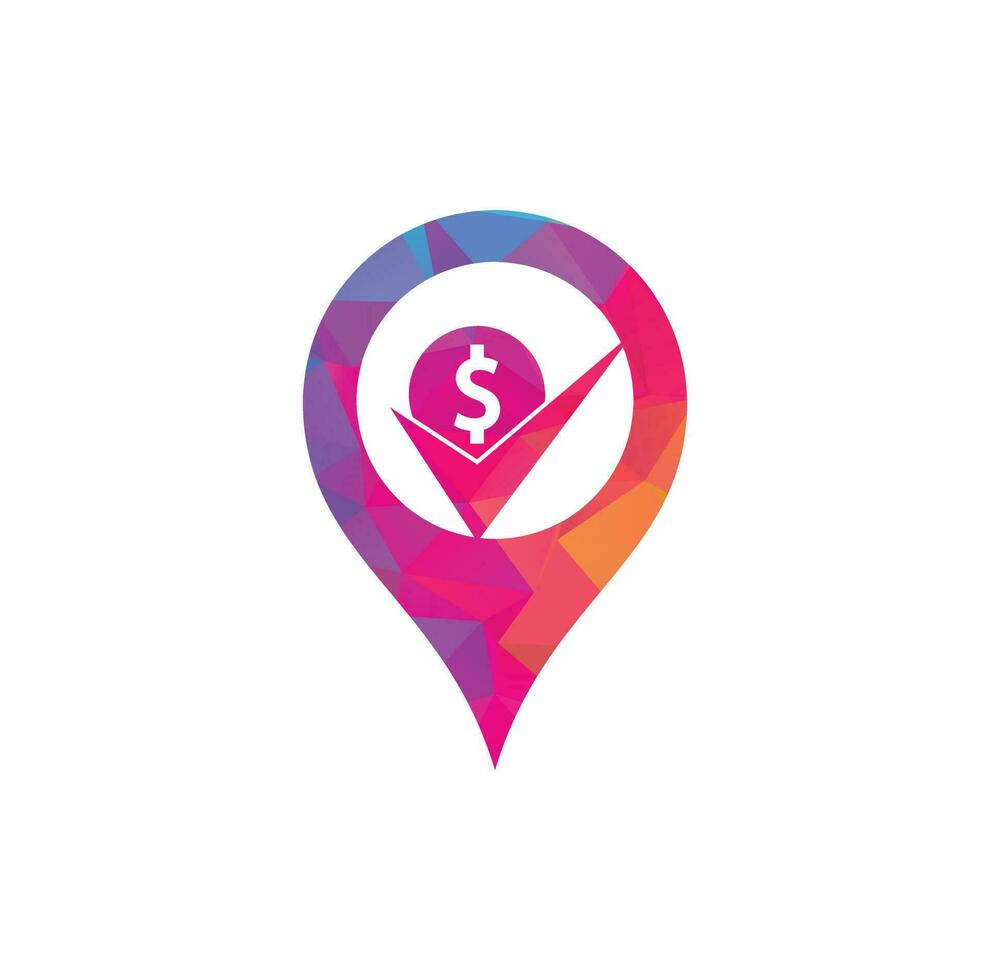 diseño de logotipo de concepto de forma de gps de cheque de dinero. diseño de símbolo de icono de efectivo. buena plantilla de logotipo de pago vector