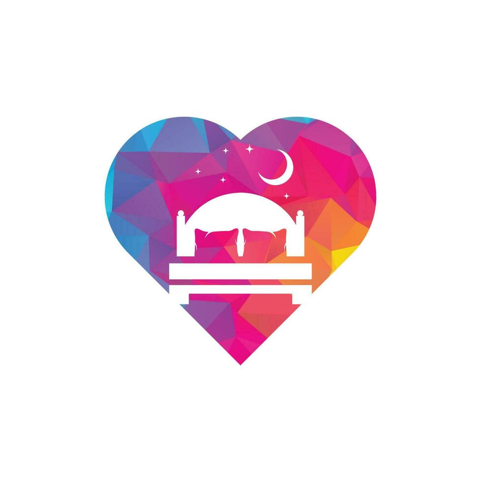 diseño de logotipo vectorial en forma de corazón de cama. diseño de logotipo de icono de tienda de cama vector