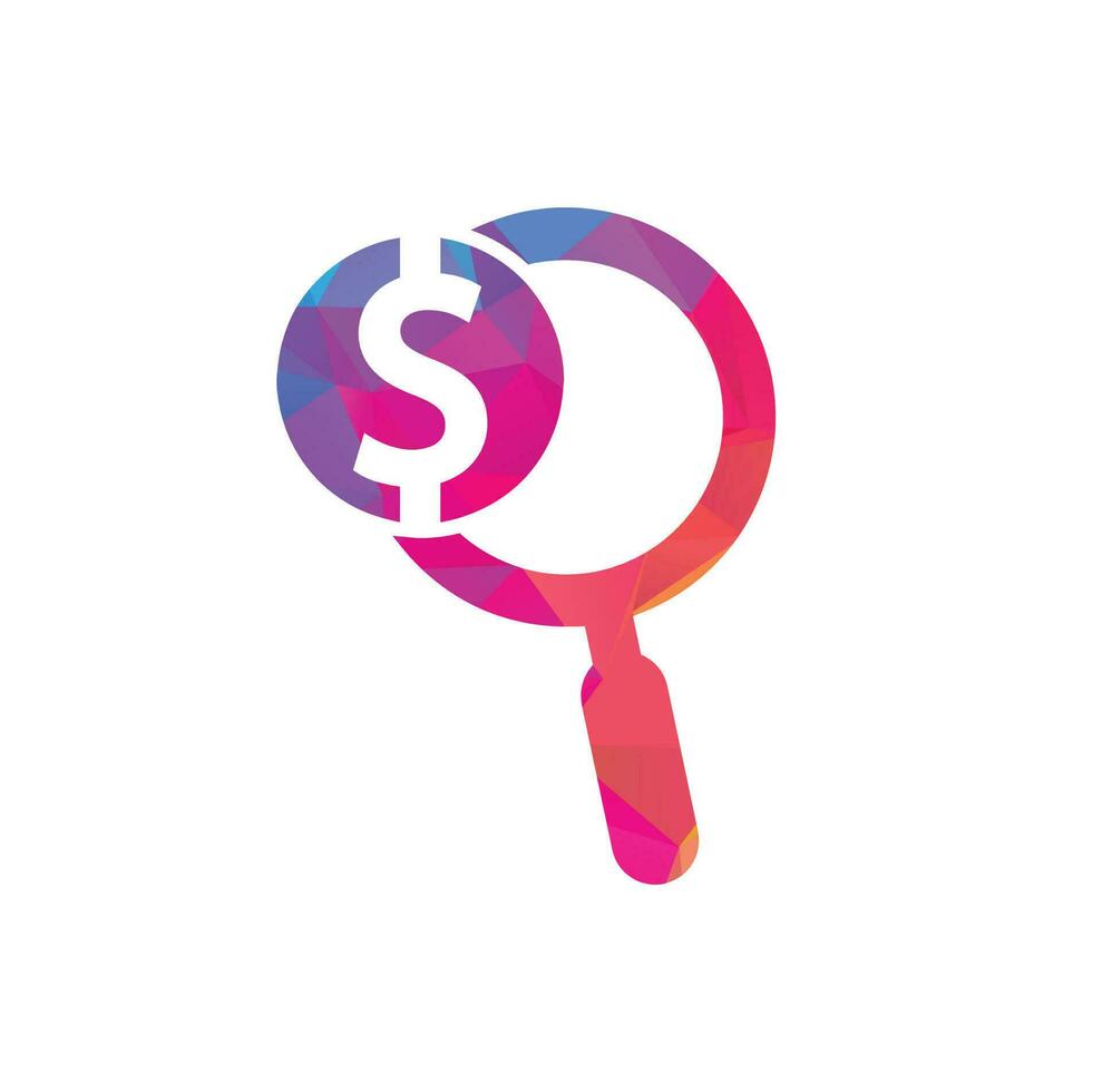 Money Search Logo Icon Template Design. coin and loupe logo combination. Money and magnifying symbol or icon. vector