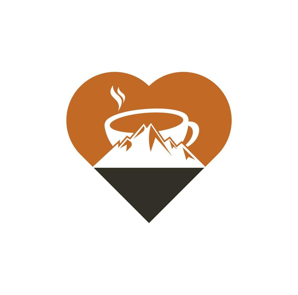 Mountain Coffee heart shape concept Logo Template Design. coffee logo design icon vector