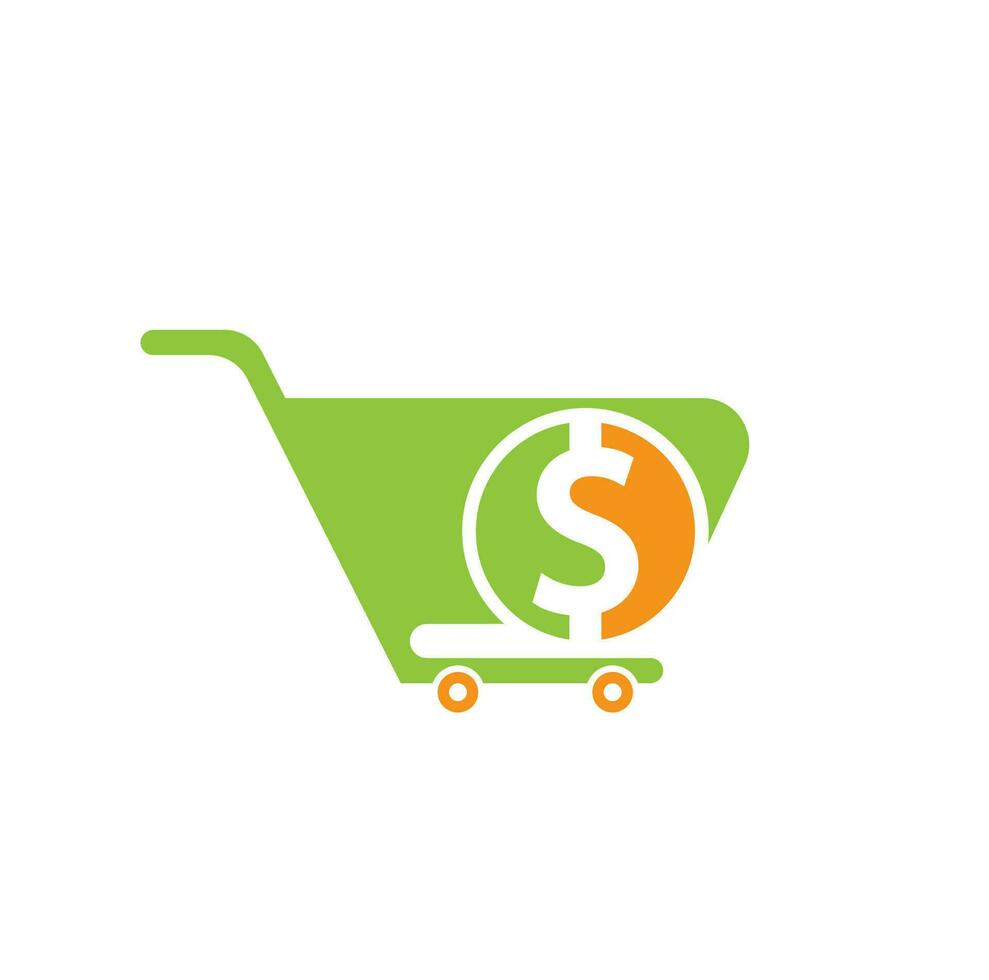 Dollar shopping cart vector icon. Money trolley simple solid icon. Fast Shop Logo Template Design.