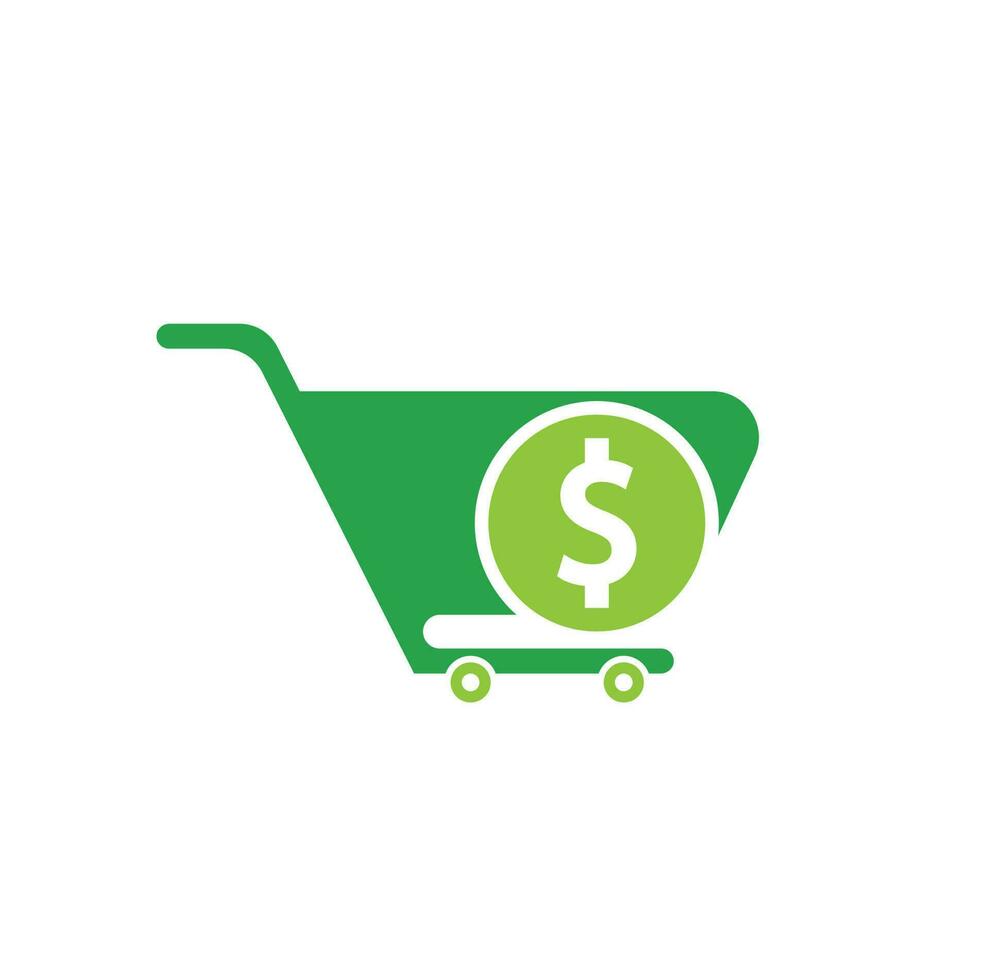 Dollar shopping cart vector icon. Money trolley simple solid icon. Fast Shop Logo Template Design.