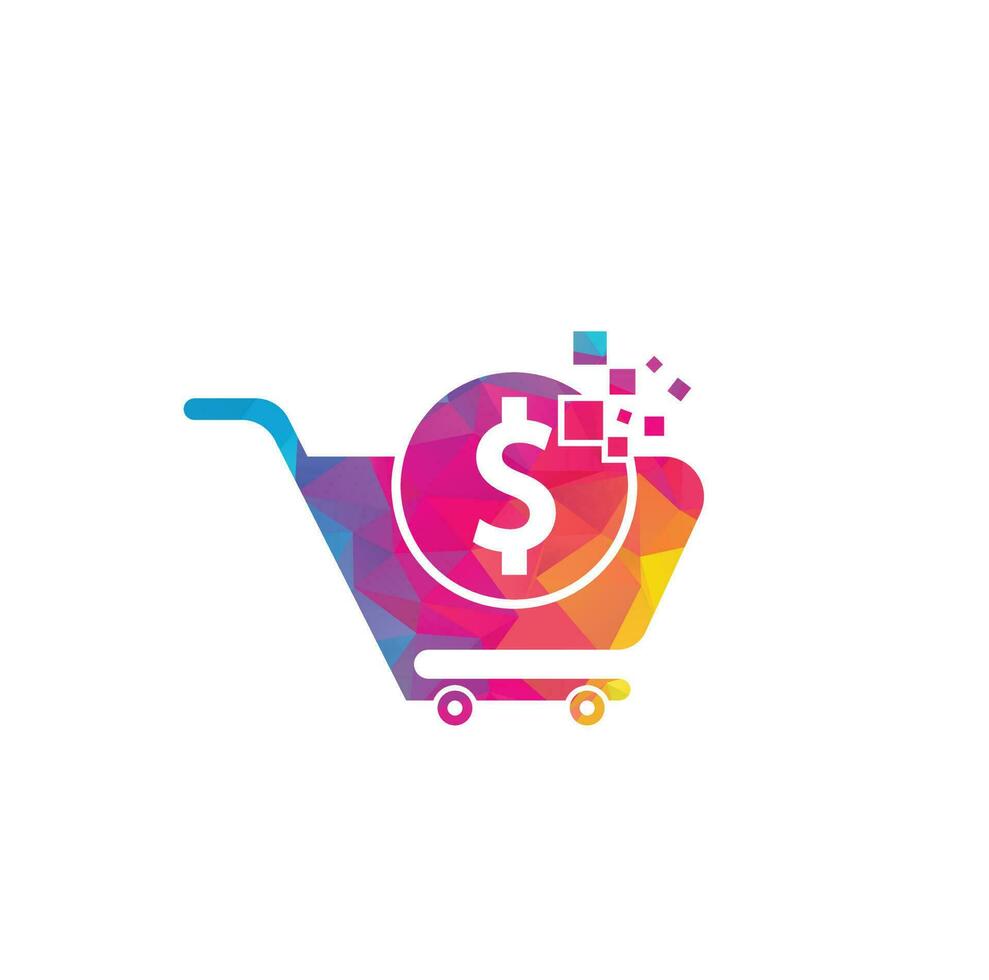 Dollar shopping cart vector icon. Money trolley simple solid icon. Fast Shop Logo Template Design.