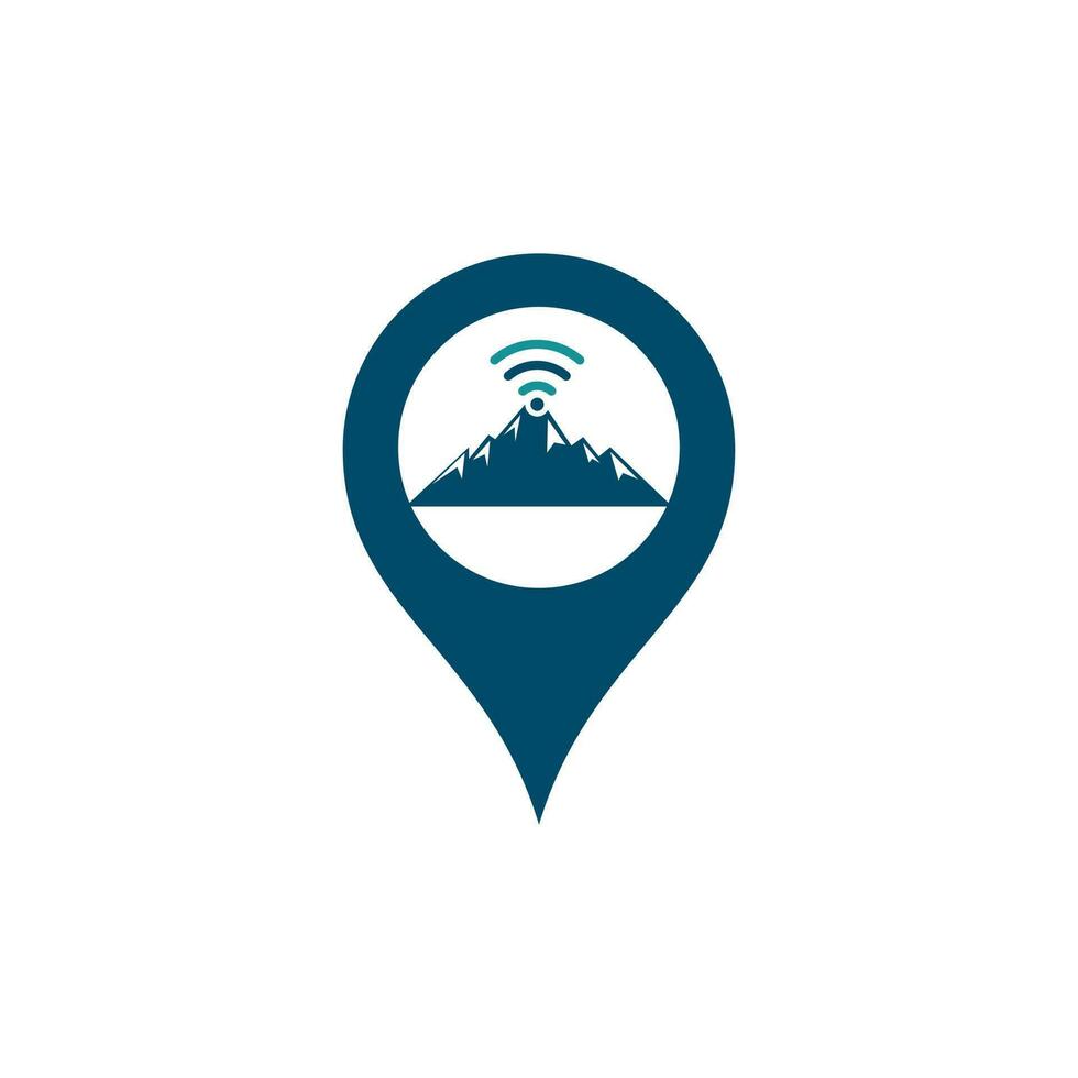 diseño de icono de logotipo de concepto de forma de gps de montaña wifi. plantilla de icono de señal de montaña vector