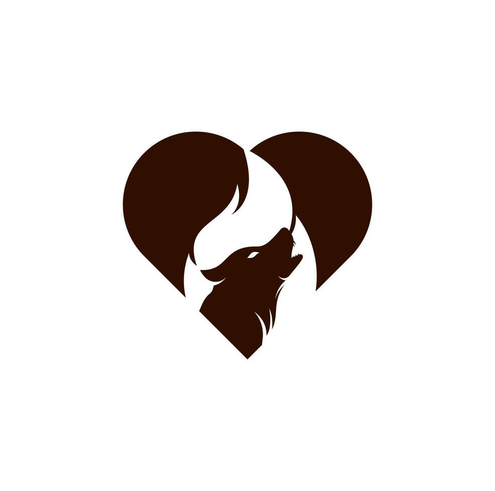 plantilla de diseño de logotipo de vector de concepto de hogar de corazón de fuego de lobo