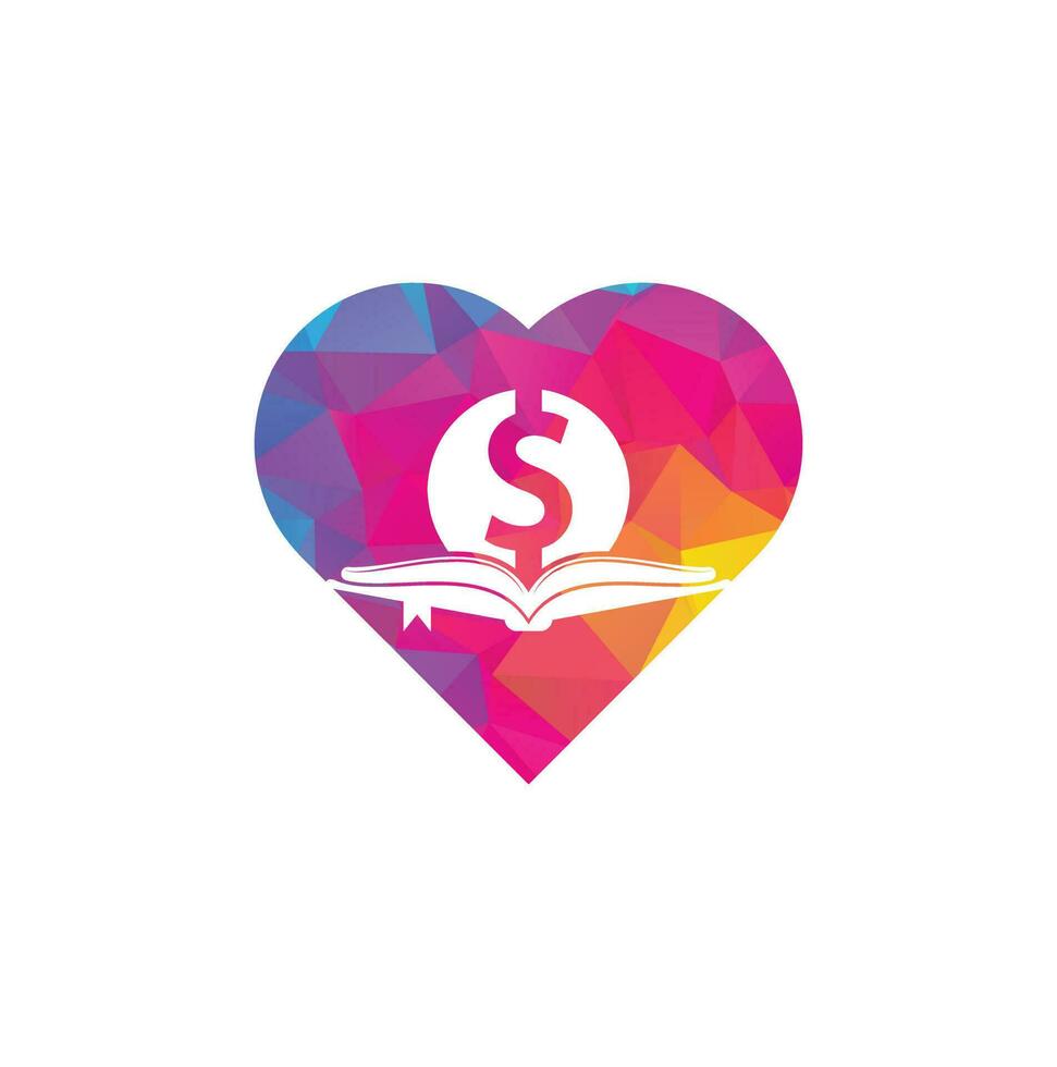 elemento de diseño de logotipo de icono de forma de corazón de libro de dinero. icono de muñeca y libro con logo vector