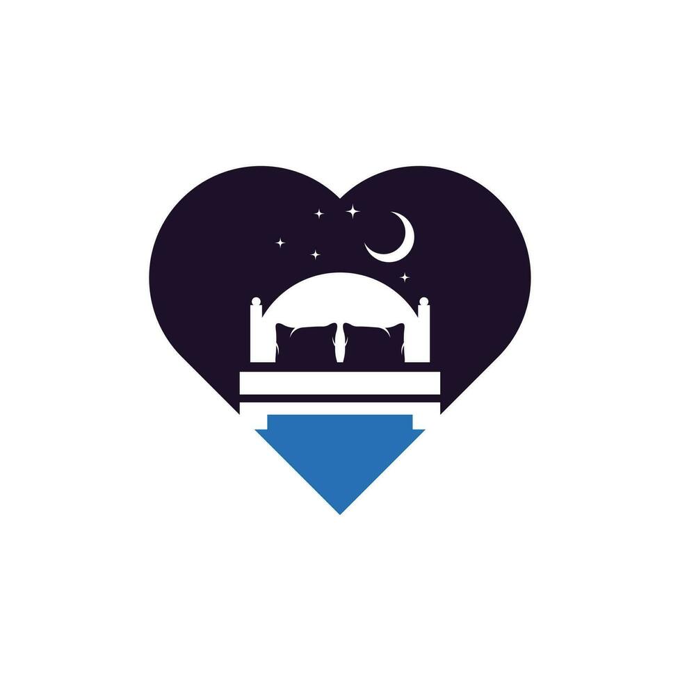 Bed heart shape vector logo design. Bed store icon logo design