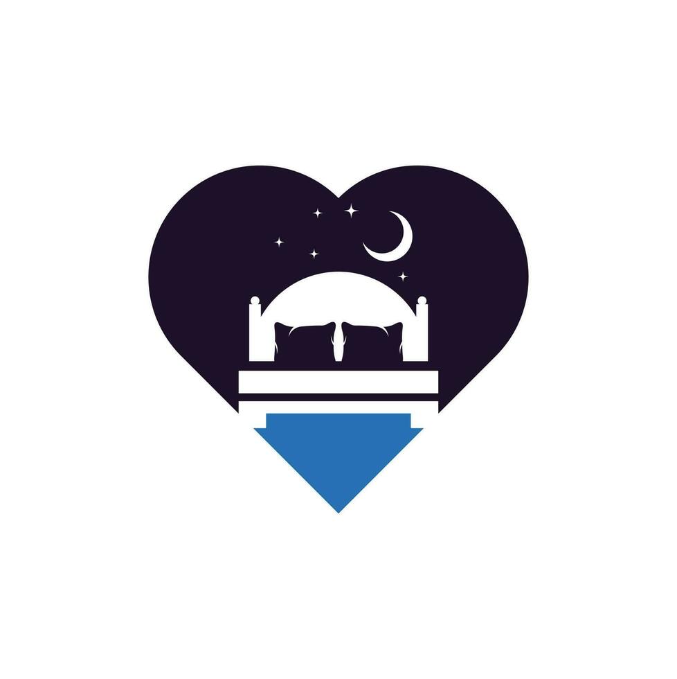 diseño de logotipo vectorial en forma de corazón de cama. diseño de logotipo de icono de tienda de cama vector