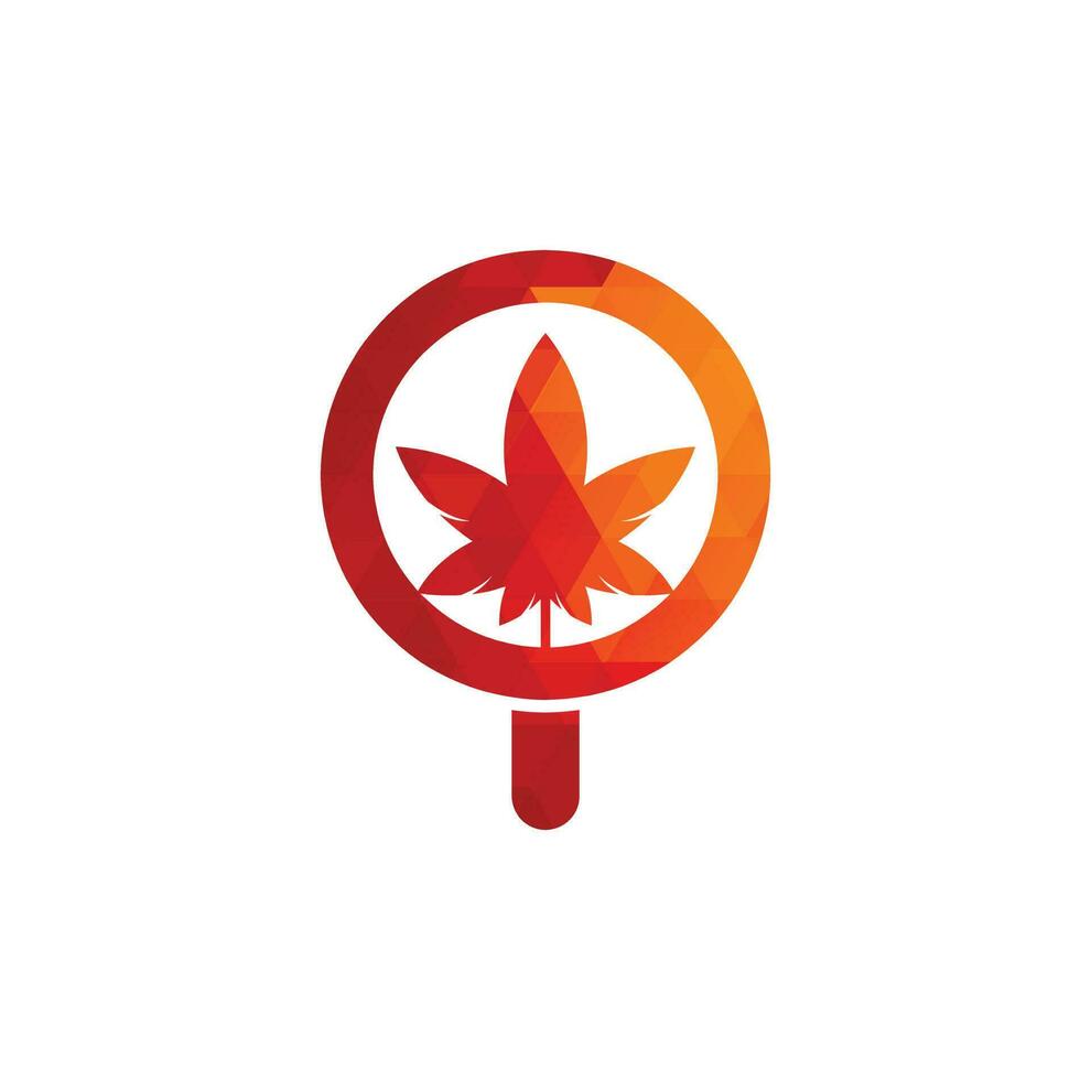 Cannabis Search logo design vector template. Marijuana leaf and loupe logo combination. Hemp and magnifying symbol or icon.