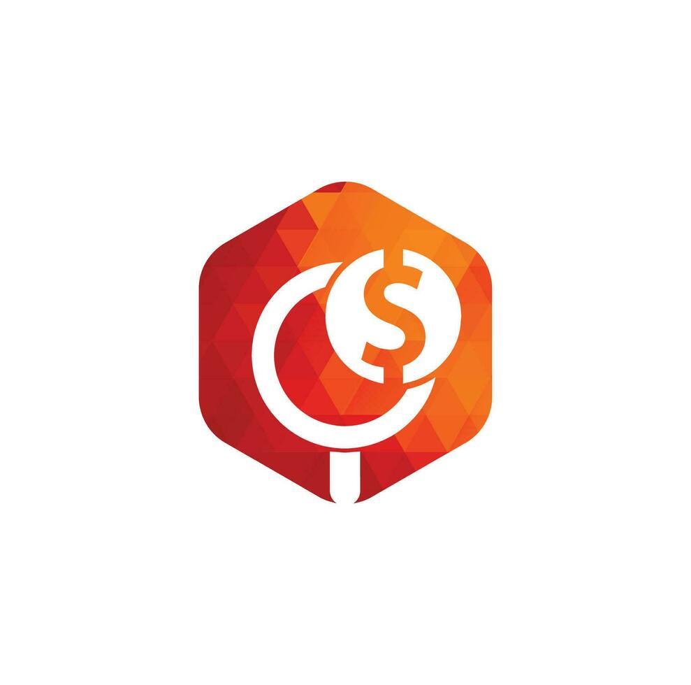 Money Search Logo Icon Template Design. coin and loupe logo combination. Money and magnifying symbol or icon. vector