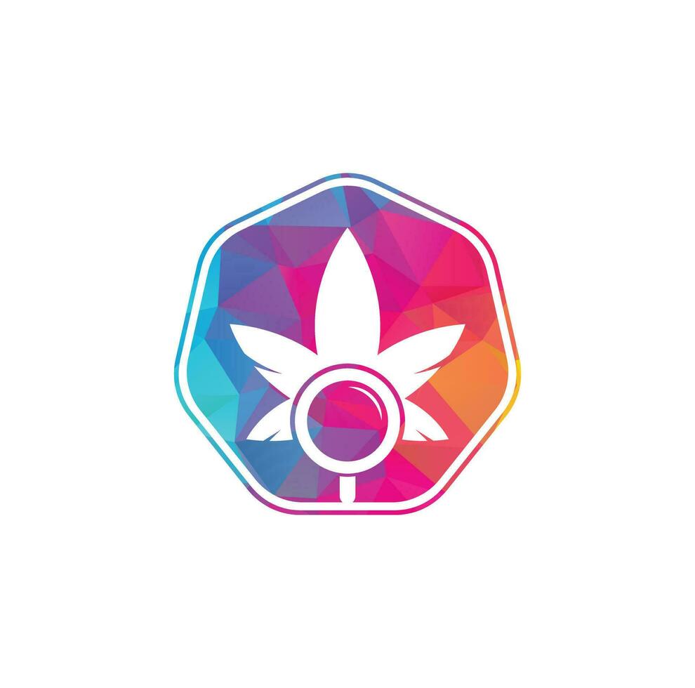 Cannabis Search logo design vector template. Marijuana leaf and loupe logo combination. Hemp and magnifying symbol or icon.