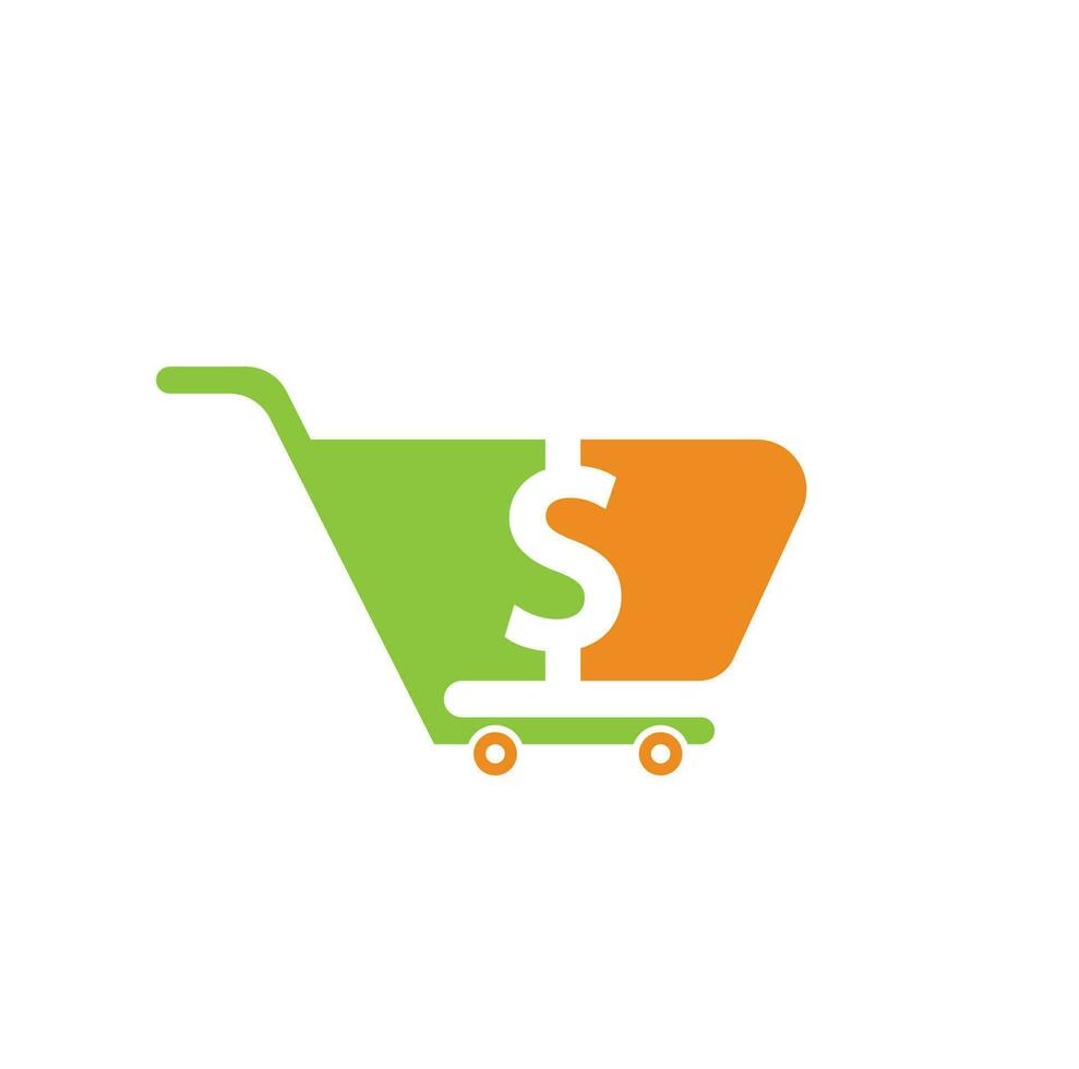 Dollar shopping cart vector icon. Money trolley simple solid icon. Fast Shop Logo Template Design.