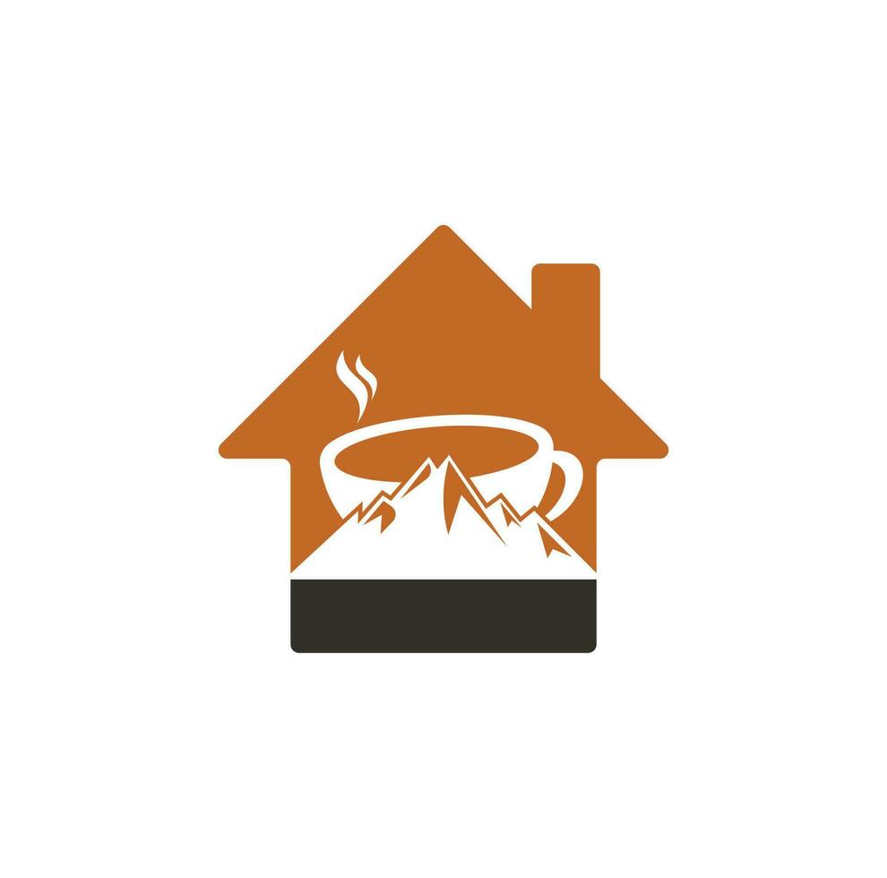 Mountain Coffee home shape concept Logo Template Design. coffee logo design icon vector