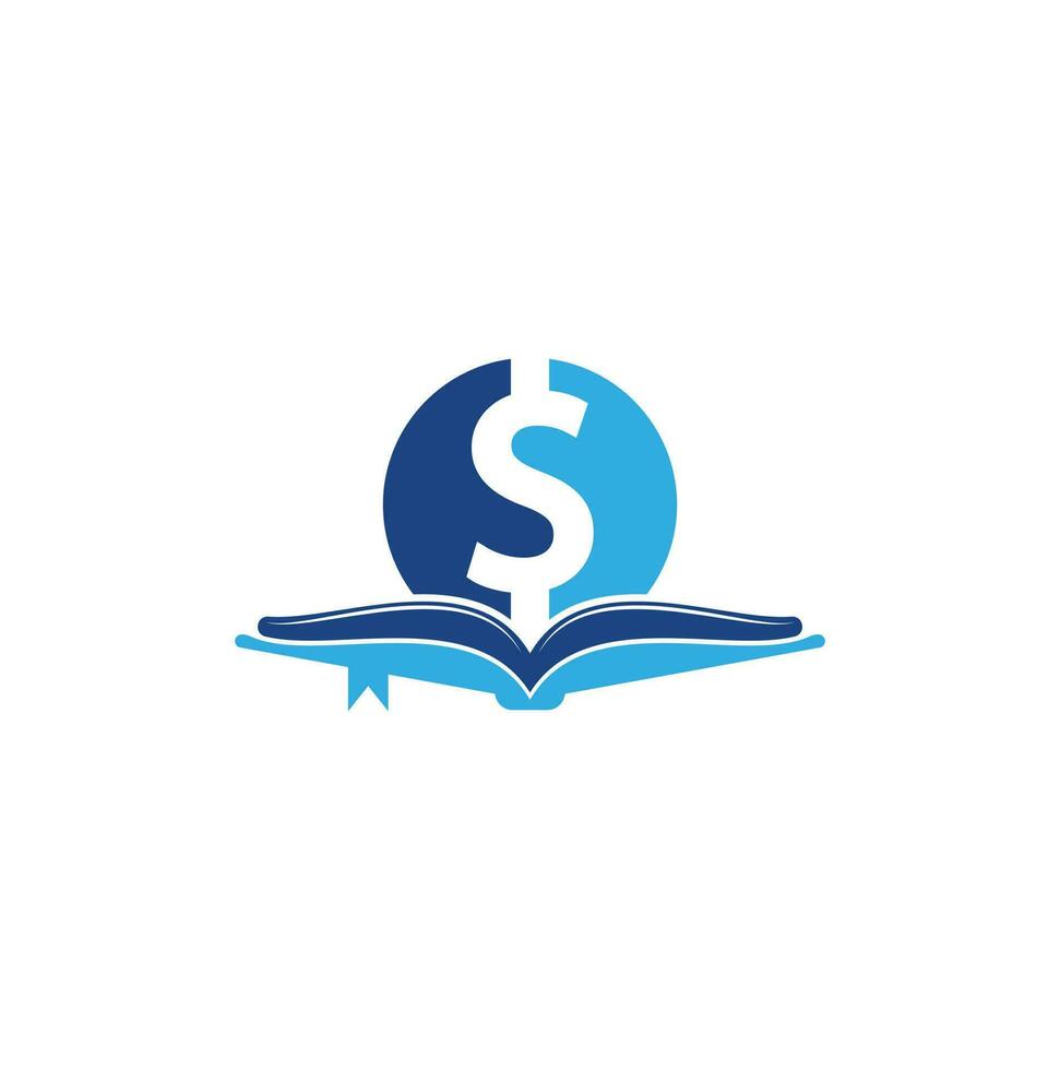 elemento de diseño del logotipo del icono del libro de dinero. icono de muñeca y libro con logo. vector