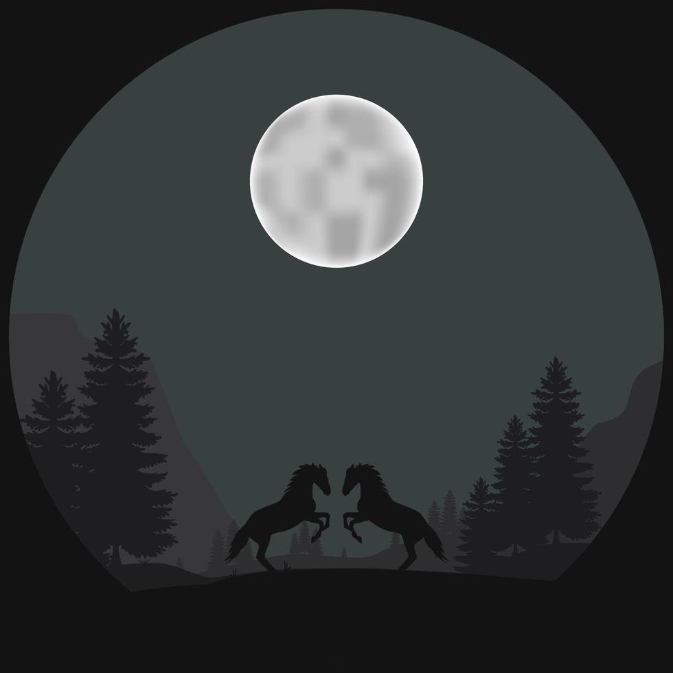 SILHOUETTE ILLUSTRATION OF A HORSE STILL IN THE FOREST vector