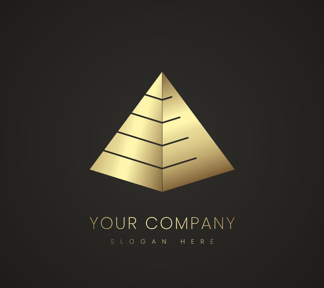 golden pyramid logo design, icon in premium colorized triangle shape logo and gold symbol design, used in Finance and Business Trade Mark concept vector