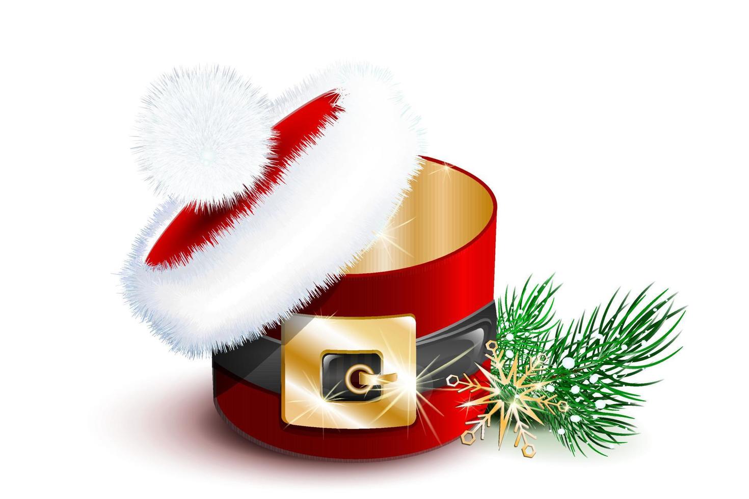 Christmas round gift box, like Santa Claus with Santa hat and belt isolated on white background vector