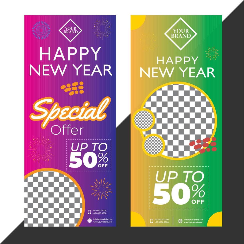 Social Media post New year sale blue green banner vertical vector