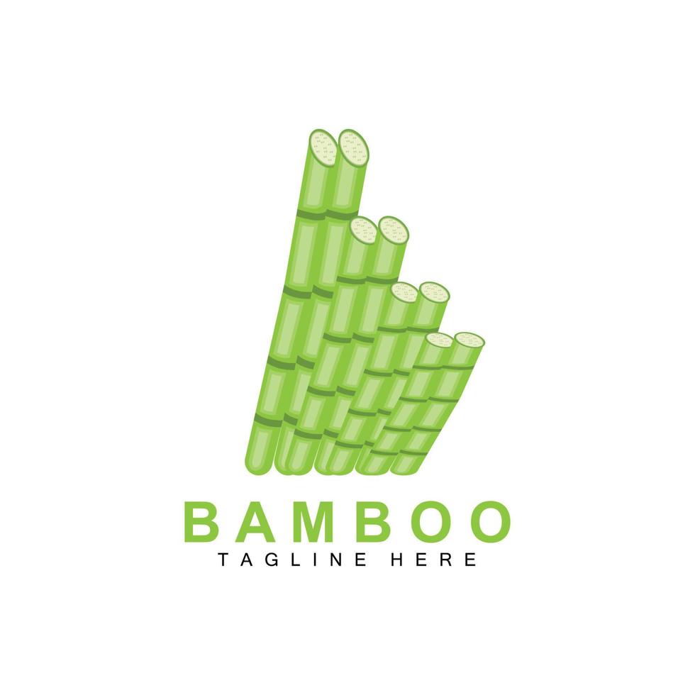 diseño de logotipo de bambú, vector de árbol verde, comida de panda, ilustración de plantilla de marca de producto