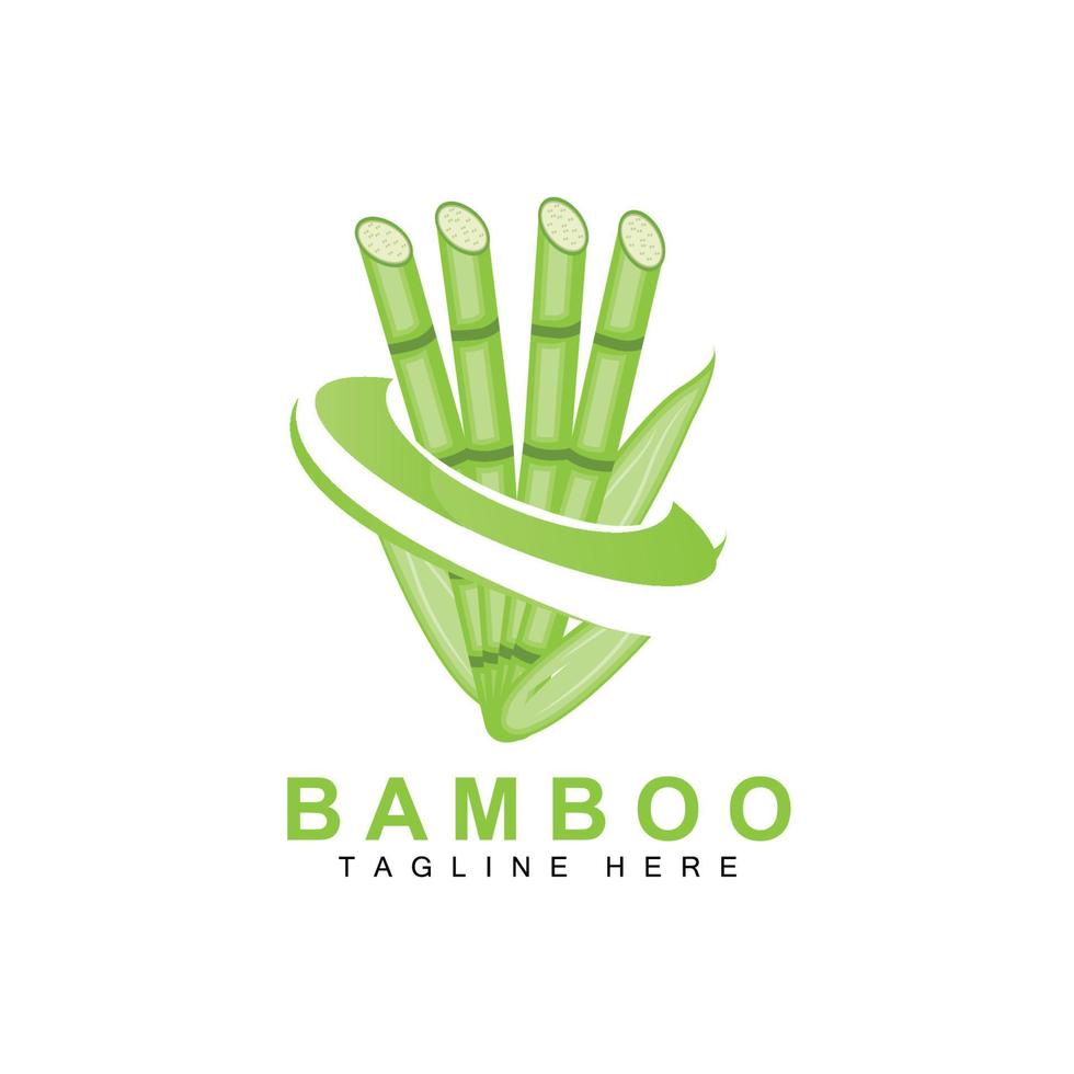 Bamboo Logo Design, Green Tree Vector, Panda Food, Product Brand Template Illustration vector